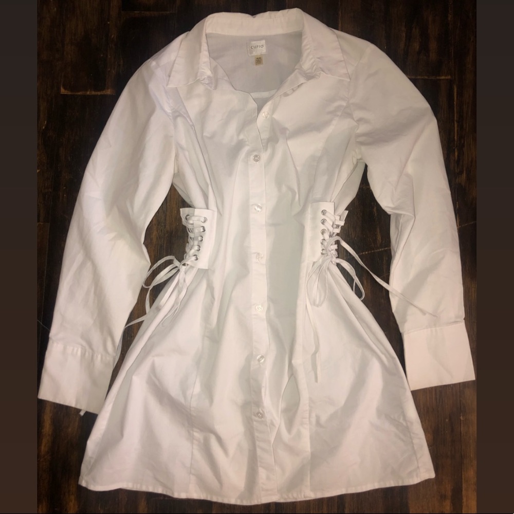 White Button Up Mini Dress - Size M